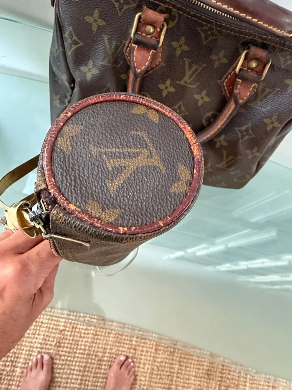 Louis Vuitton Brown Monogram Cosmetic Pouch with Gold Strap